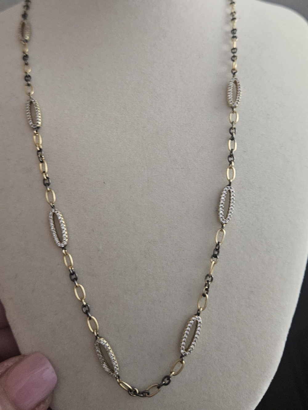 FR 925 Sterling 14K Plated Gold and Silver Oval Link Necklace 18 In